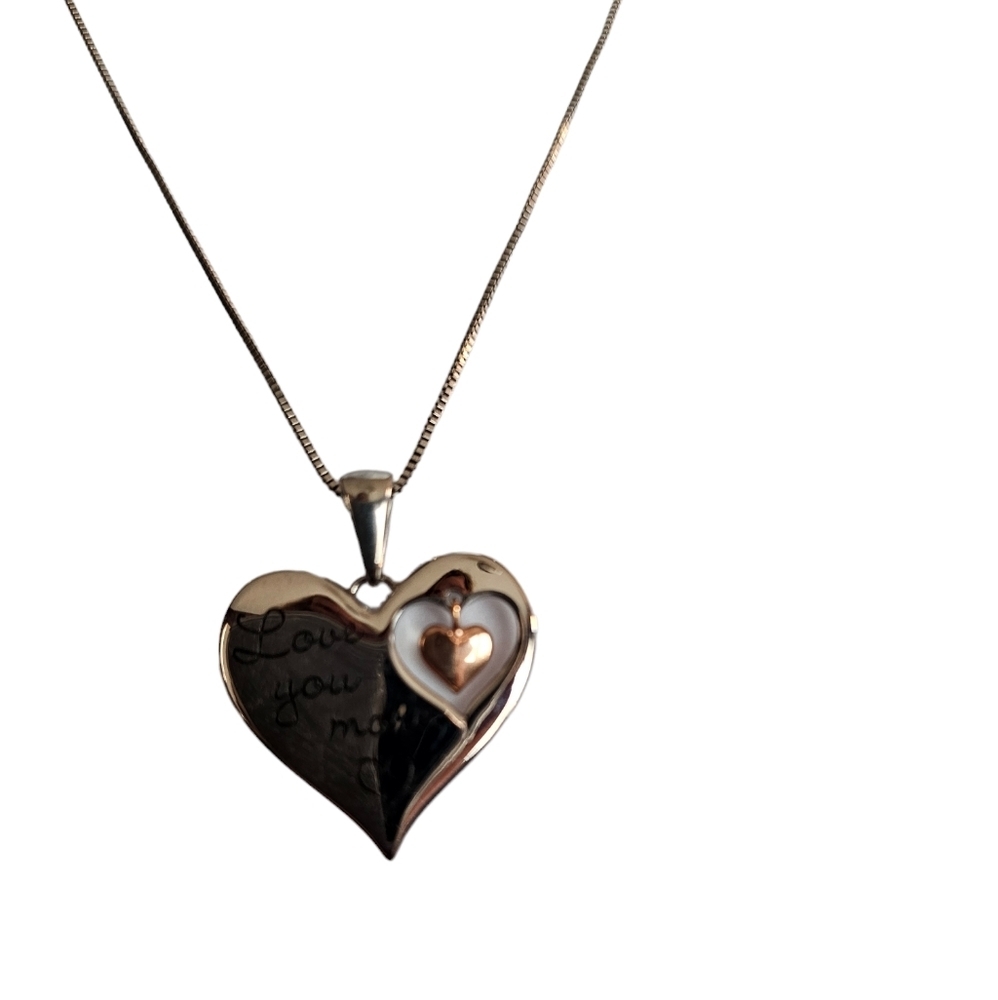 Silver and gold Love you more double heart necklace NWOT